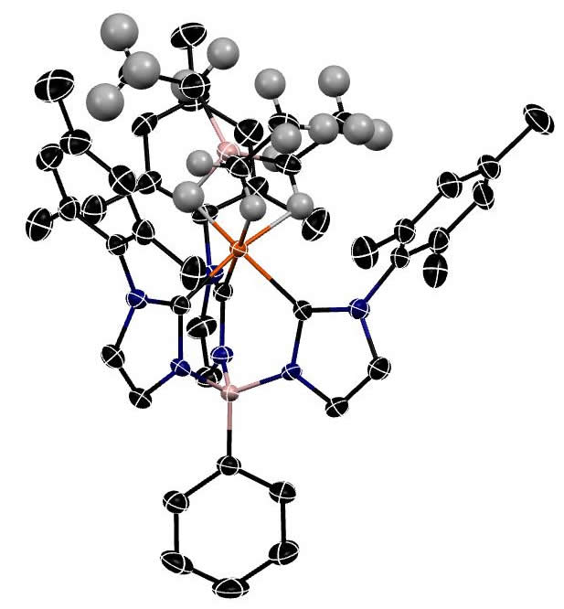 An iron(II) triethylborane complex in which agostic interactions induce a spin state change. First made by Anne Hickey.